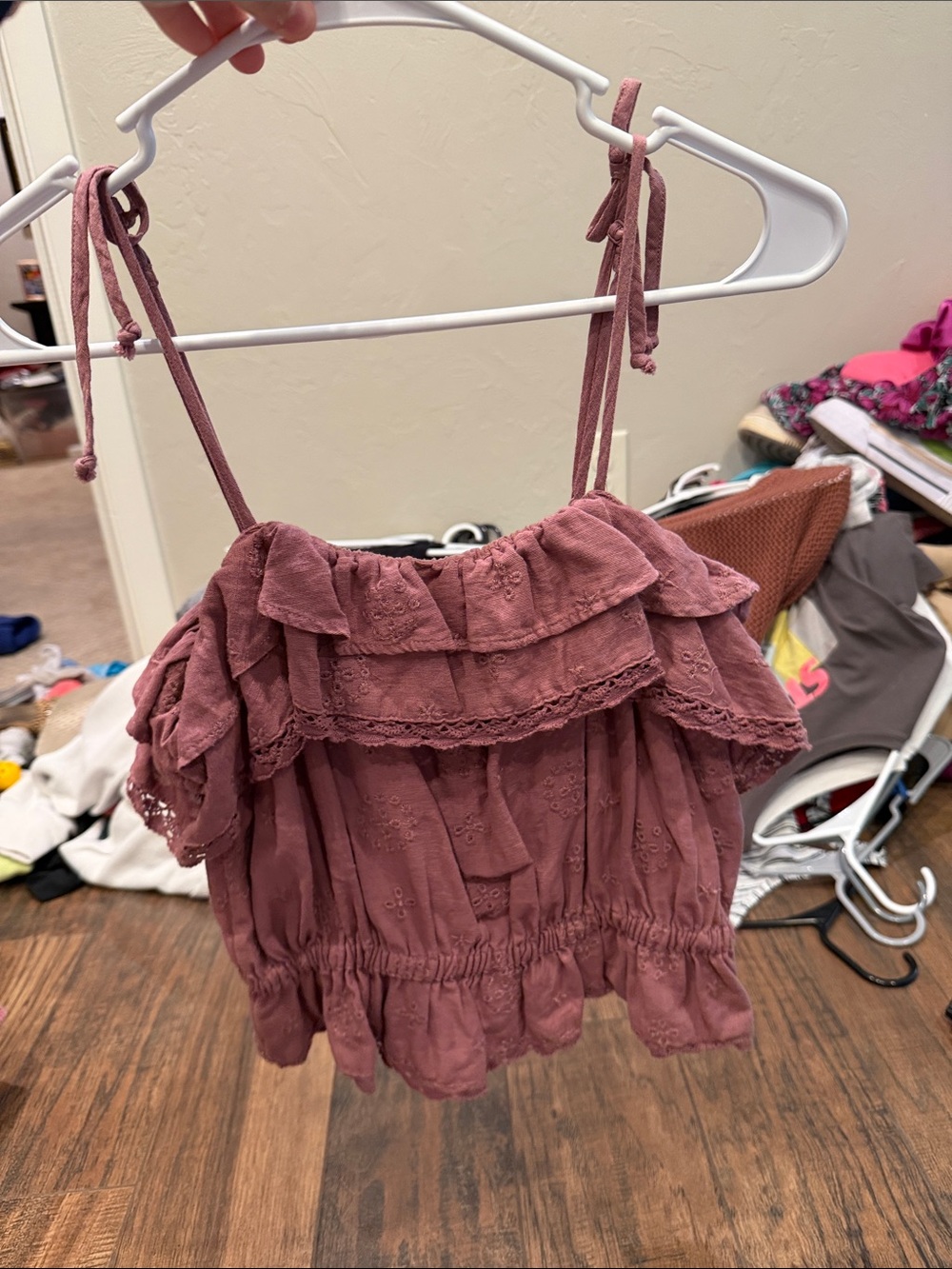 American Eagle Outfitters Dusty Rose Ruffle Tie-Shoulder Camisole